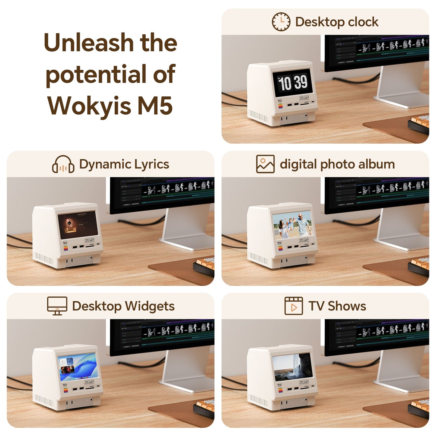 Retro Docking Station for Mac mini M4 with 5-inch Full HD Monitor and 10Gbps M.2 NVMe PCIe SSD Enclosure