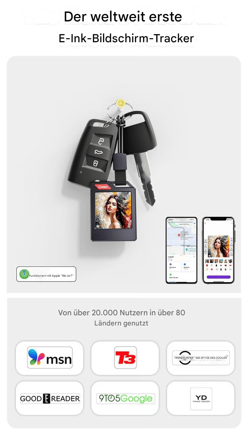 Customizable E-Ink Bluetooth Tracker with Photo & Contact Display