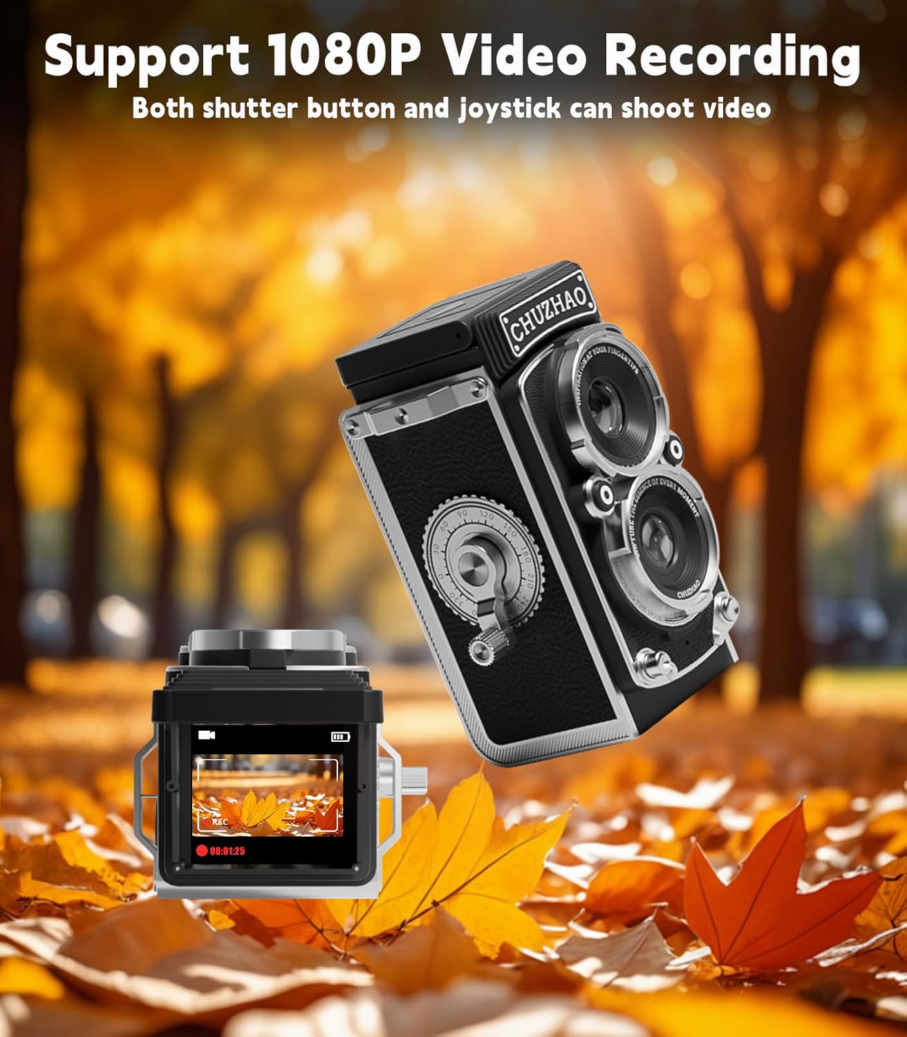 Vintage Mini Digital Camera,Portable TLR Style Retro Point and Shoot Compact Small Pocket 1080P FHD Video 12MP Autofocus Vlogging Camera with 16 GB Card