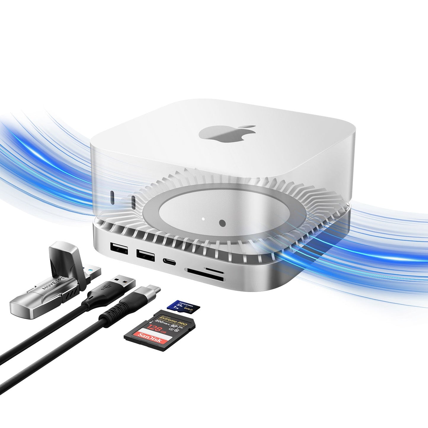 New M4/2024 Mac Mini Hub & Stand with NVMe/ M.2 SATA SSD Enclosure for All New Mac Mini M4/M4Pro