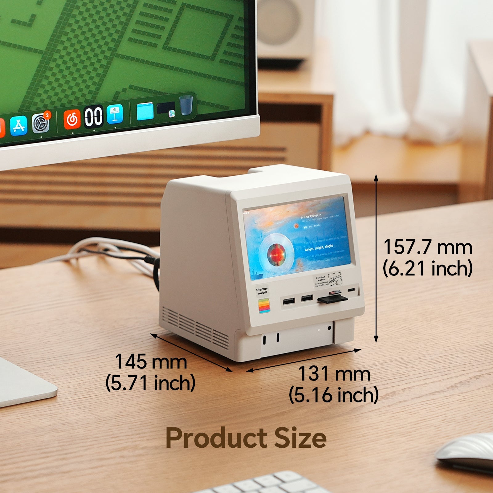 Retro Docking Station for Mac mini M4 with 5-inch Full HD Monitor and 10Gbps/80Gbps M.2 NVMe PCIe SSD Enclosure