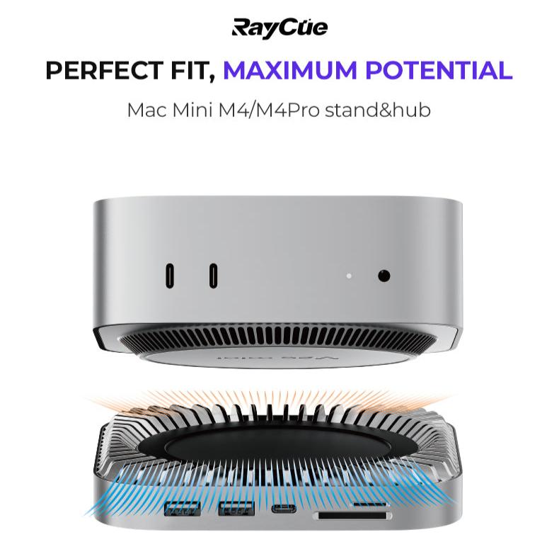 New M4/2024 Mac Mini Hub & Stand with NVMe/ M.2 SATA SSD Enclosure for All New Mac Mini M4/M4Pro