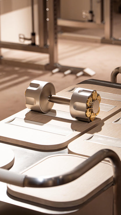 Revolver Dumbbell™ | 5kg Adjustable CNC Machined Stainless Steel Dumbbell with 12 Bullet Weights