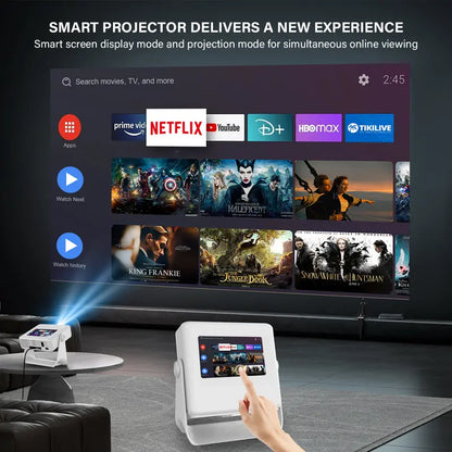 Smart Touch Screen Projector: Portable 4K Home Theater with Android OS, WiFi & Bluetooth