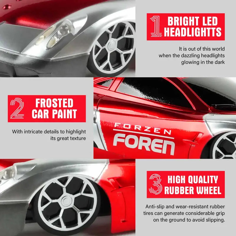 Bright LED headlights, frosted car paint, high quality rubber wheel