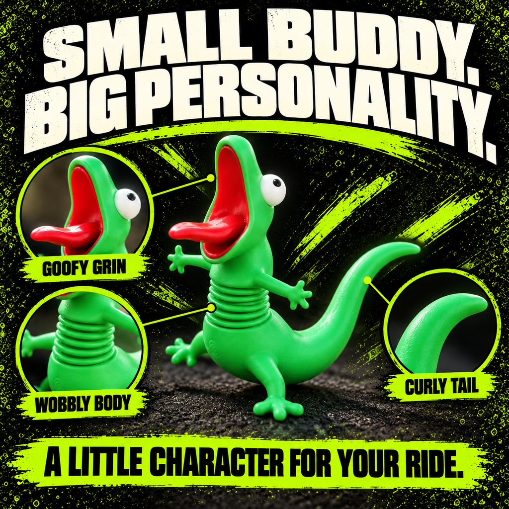 WobblyBud lizard mounted on motorcycle handlebar