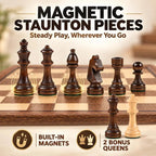 Magnetic Staunton chess pieces with built-in magnets and 2 bonus queens