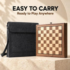 Walnut chess board with carrying bag, easy to carry